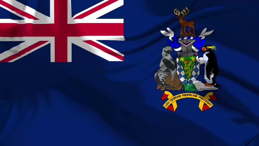 South Georgia and the South Sandwich Islands Flag Waving in Slow Motion Loop Animation
