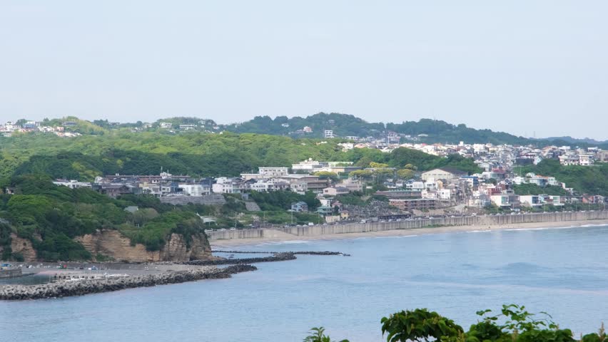 Aerial view of Kamakura bay from Enoshima Island
