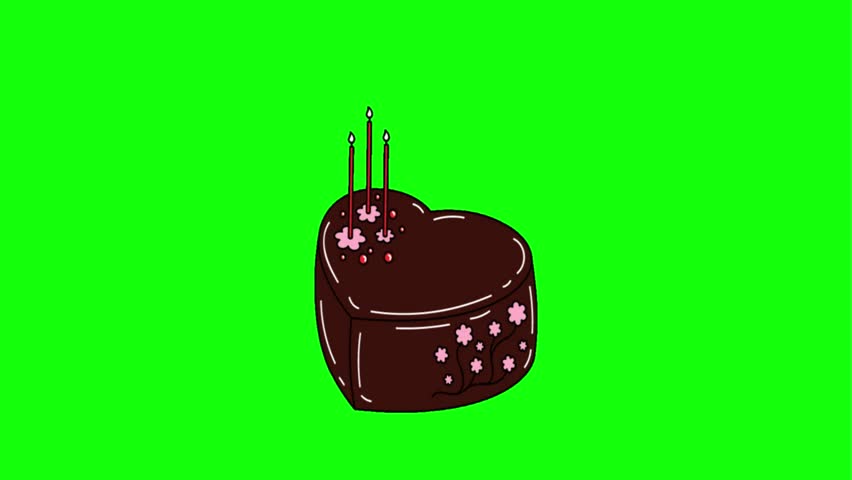 Delicious chocolate cake slices with fresh strawberries animated on a green screen background.