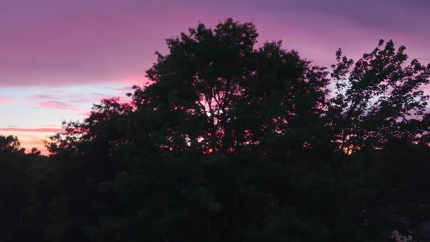 Summer aerial view featuring the Wethersfield, Connecticut sunset above Mill Woods Park