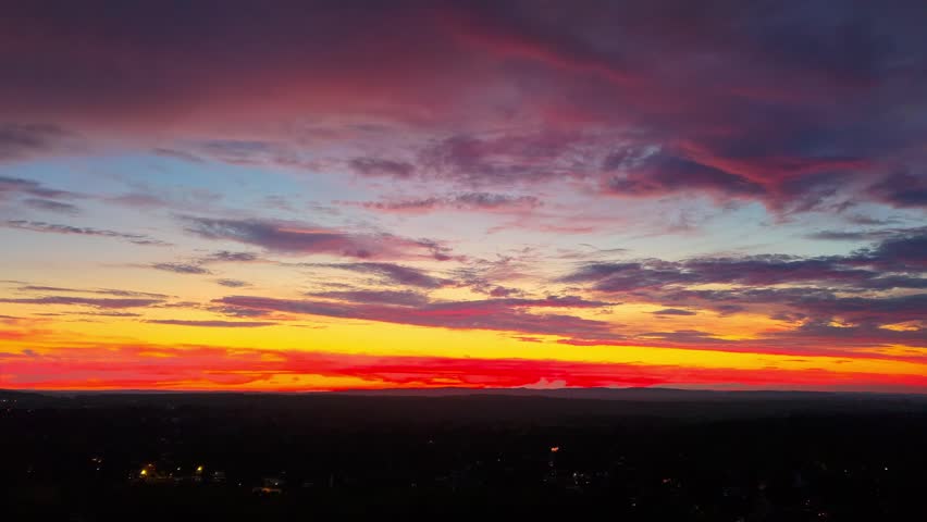 Summer aerial view featuring the Wethersfield, Connecticut sunset above Mill Woods Park