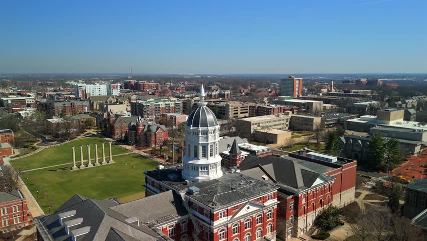 Drone orbit around Jesse Hall at University of Missouri