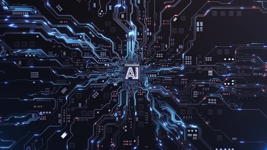 Motherboard CPU GPU Circuit Board Background circuit board. Digital technology. Central computer processor CPU chip. PCB artificial intelligence processor AI chip CPU circuit board technology cyber.