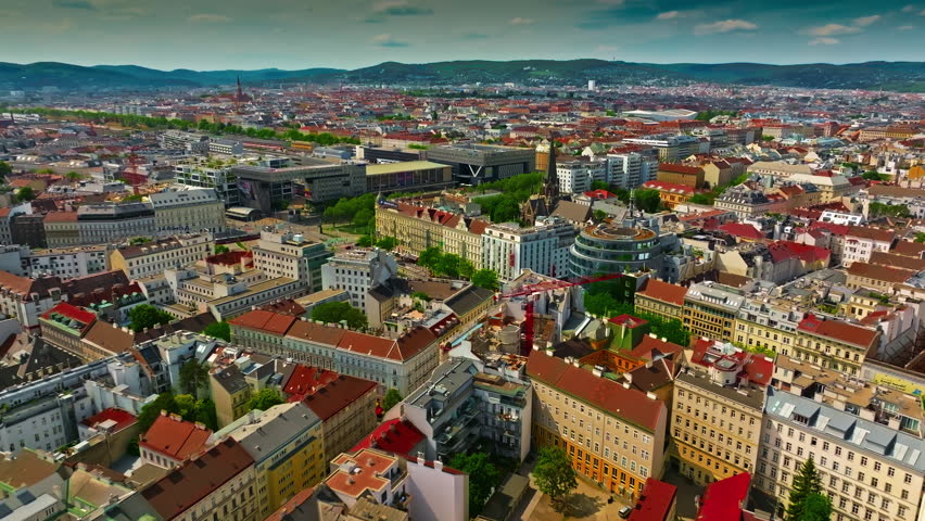 Aerial view of Vienna, Austria. City skyline aerial shot of cityscape