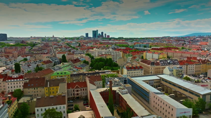 Aerial view of Vienna, Austria. City skyline aerial shot of cityscape