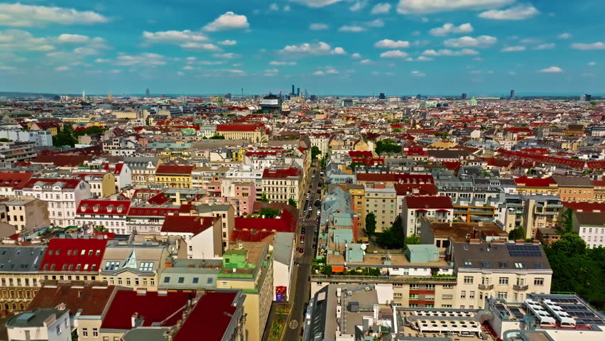 Aerial view of Vienna, Austria. City skyline aerial shot of cityscape