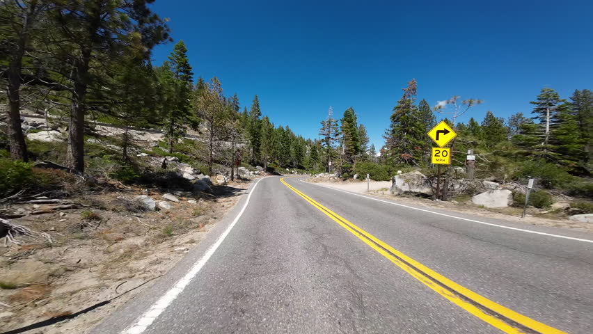 Lake Tahoe Emerald Bay Road 04 Rear View Eagle Point 89 Northbound Driving Plates California USA Ultra Wide