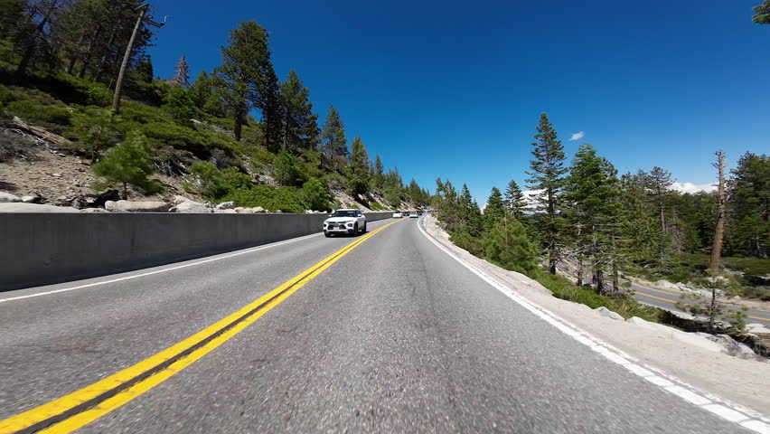 Lake Tahoe Emerald Bay Road 05 Front View Eagle Point 89 Northbound Driving Plates California USA Ultra Wide