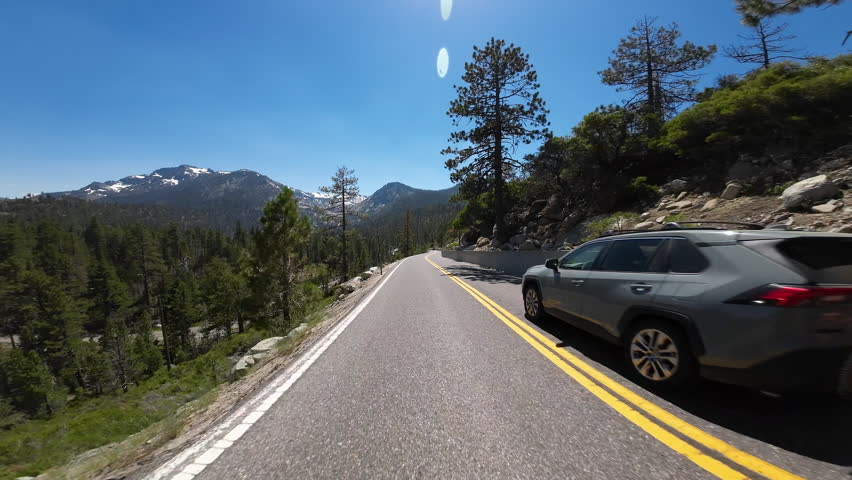 Lake Tahoe Emerald Bay Road 05 Rear View Eagle Point 89 Northbound Driving Plates California USA Ultra Wide