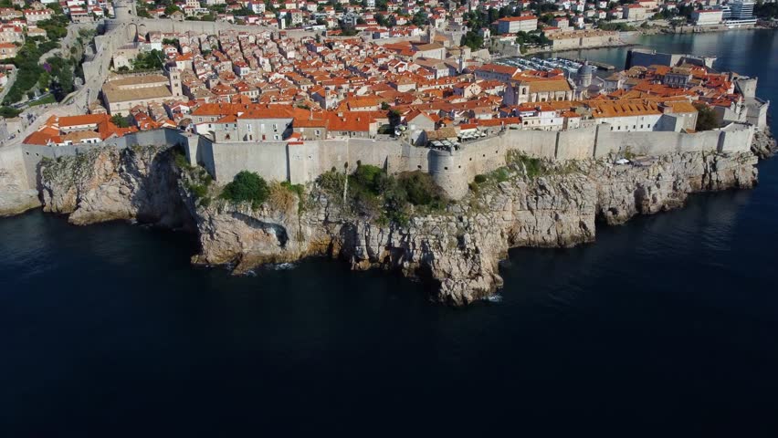 Aerial view of the old town of dubrovnik, croatia. Historic city with orange roofs and fortified walls located on the adriatic sea coast