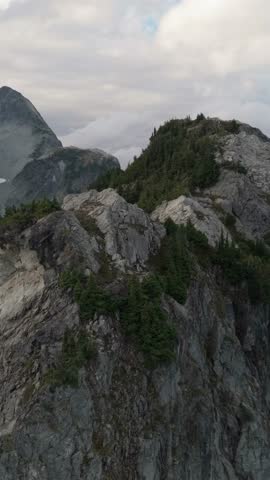 Majestic Aerial View of Rugged Mountains and Evergreen Forests in British Columbia, Canada