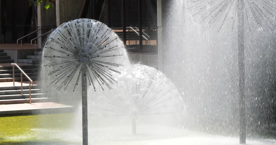 Close-up of the Ferrier Fountain beside Christchurch Town Hall and the Avon River, Christchurch, New Zealand.