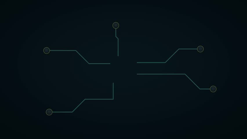 Microchip processor circuit board animation with glowing data pulses flowing toward central chip