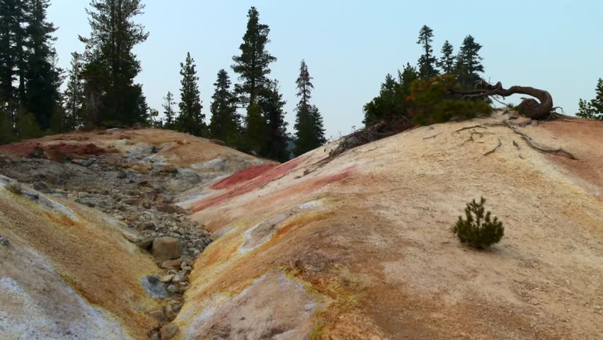 Sulphur Works Hydrothermal Area Within Lassen Volcanic National Park In California, USA. - tilt down shot