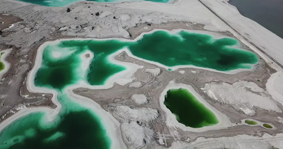 Aerial Photography of Interlaced Scenery of Multi Form Salt Ponds at Emerald Lake Qinghai China