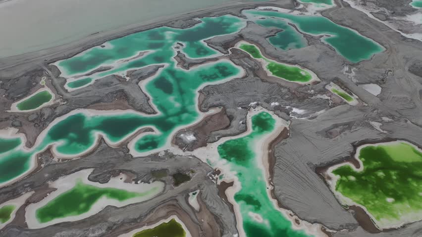 Aerial Photography of Fine Interwoven Color Salt Pond Scenery at Emerald Lake Qinghai China