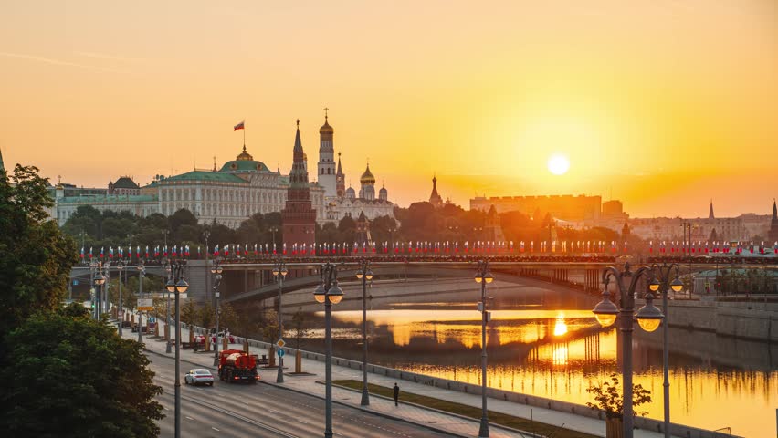 A morning view of the Moscow River, the Kremlin, St. Michael the Archangel