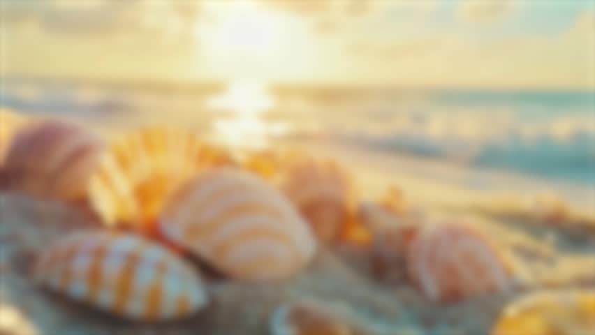 blurred of a conch shell on the beach at sunset