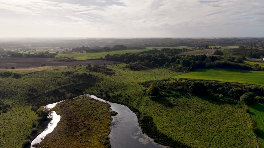 Flatlands and waterways interspersed with greenery, Jutland, Denmark