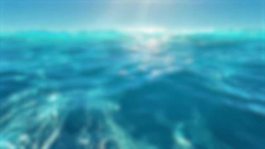 A serene ocean scene with the sun shining over calm waves.