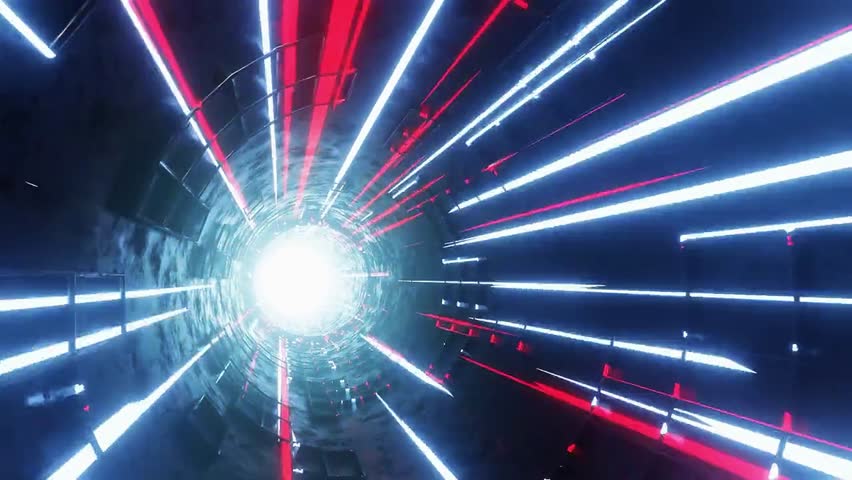 a bright vortex of light at the end of a cybernetic tunnel with an industrial grunge texture.