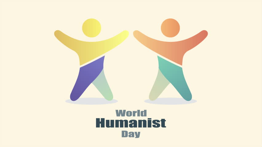 Humanist world day man hugs, art video illustration.