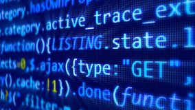 Close-up of fast-moving computer programming code on LCD screen, seamless looping digital data stream representing coding, software and technology - Powered by Shutterstock - Get 15% off with code: PIKWIZARD15