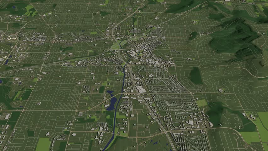 3D looped animation of city - Huntsville Alabama, USA
