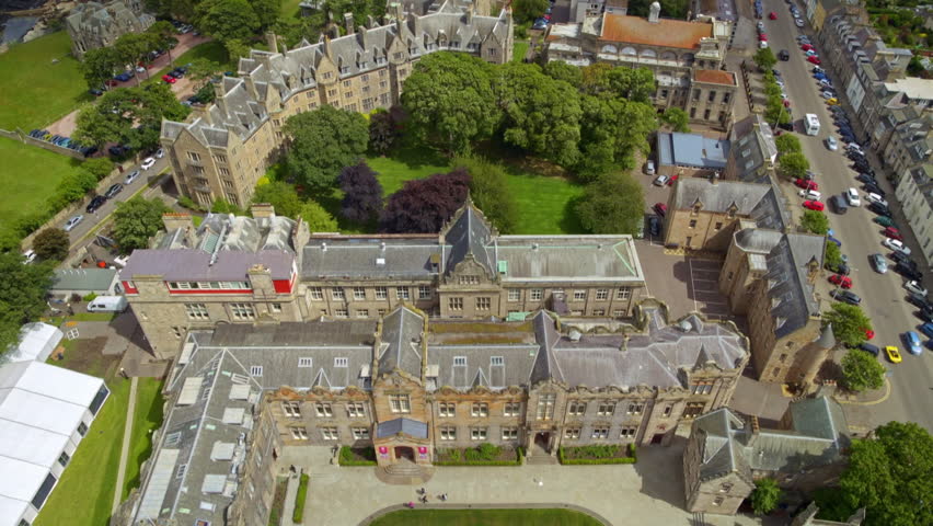 Historic University of St Andrews campus aerial footage revealing the beautiful architecture