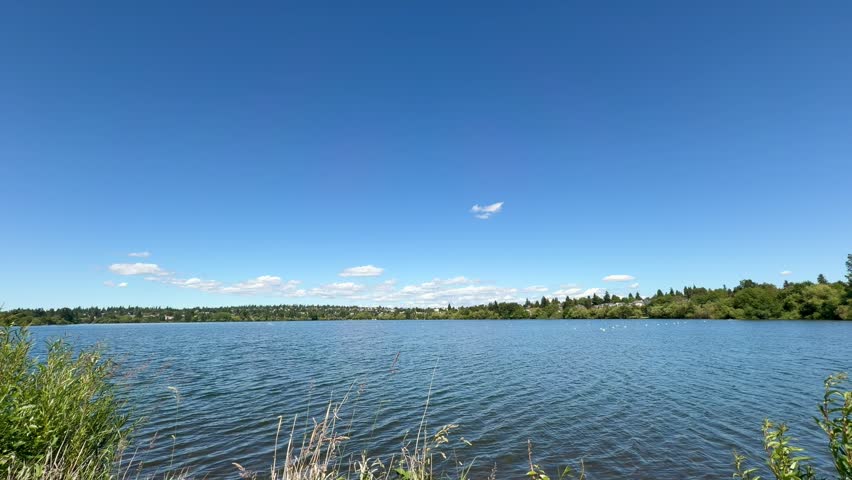 Dramatic cloud time lapse at a lake with canoes and paddle boarders 