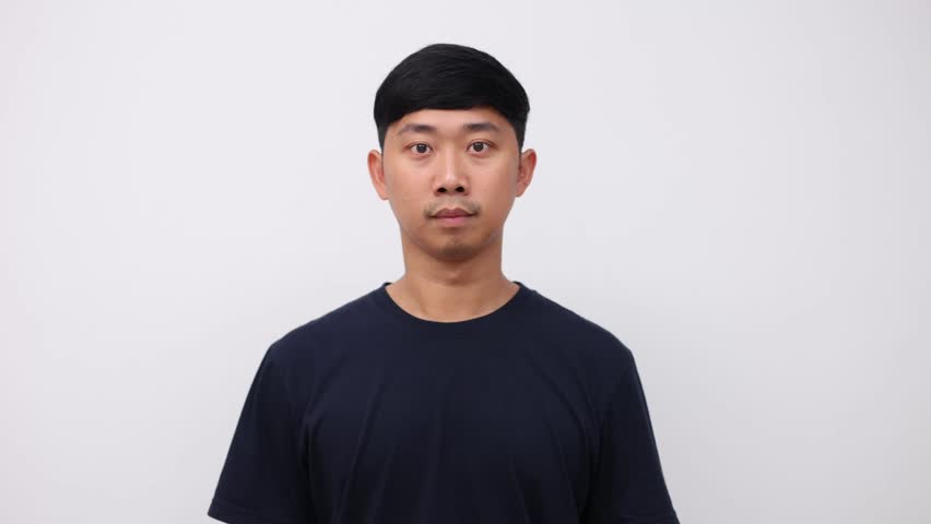 Man show hands up gesture surrender feeling scared portrait slow motion
