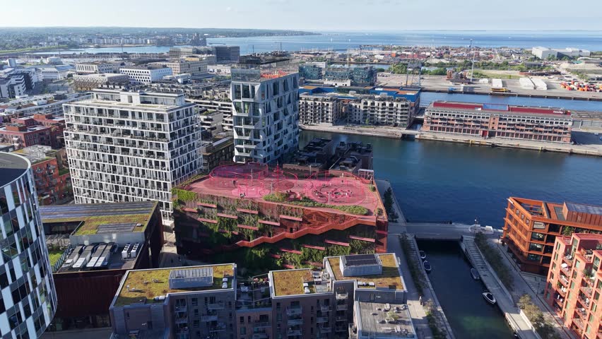 Aerial view of Konditaget Luders rooftop playground, Copenhagen, Denmark