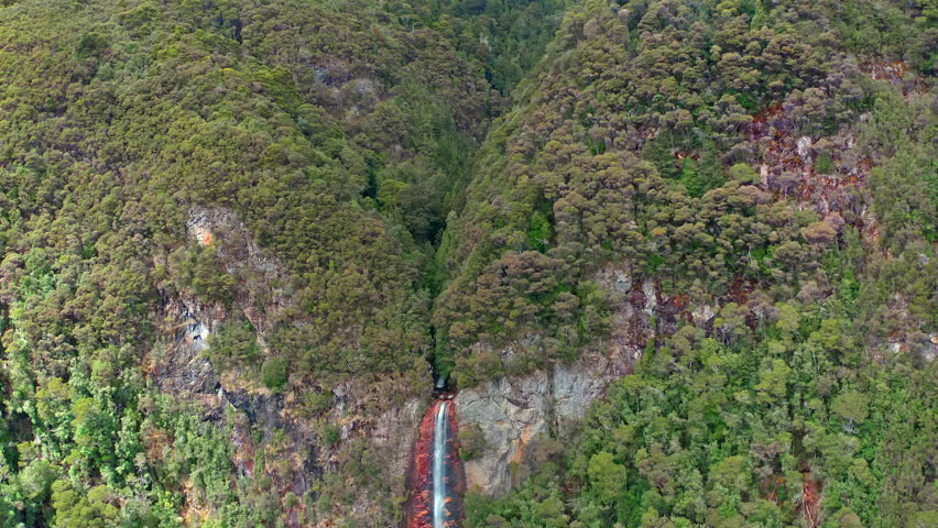 Mountain forest waterfall in Tasmania Australia. Aerial view