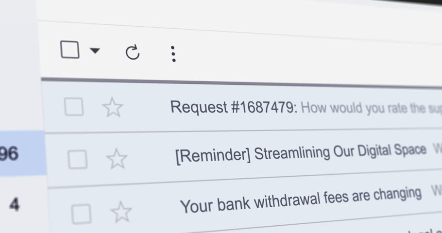 Incoming email with title two-factor authentication code, new email with security notice, close up footage