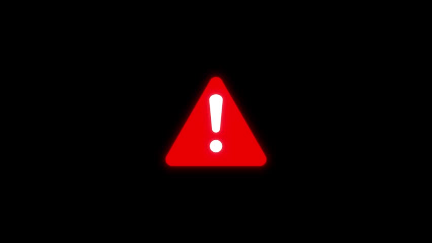 Red Alert Warning Triangle Icon Animation Loop on Black Background