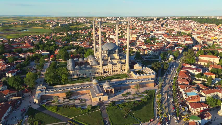 Selimiye Mosque in Edirne at sunset, showcasing Mimar Sinan imperial architecture Turkey