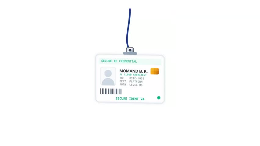 Clean 2D corporate identity badges swinging gently on lanyards, featuring cloud architect credentials, dynamic security clearance chips, and barcode scanning layouts. Perfect for tech workplace promos.
2. Suggested Uses
Corporate Onboarding and HR Videos: 
Ideal as a high-fidelity visual asset for training clips, employee welcoming portals, and HR presentation slides explaining staff pass policies.
Cybersecurity and Access Control Overlays: 
Highly effective as a clean motion graphic graphic to represent identity verification, security authentication levels, or smart workplace server room permissions.