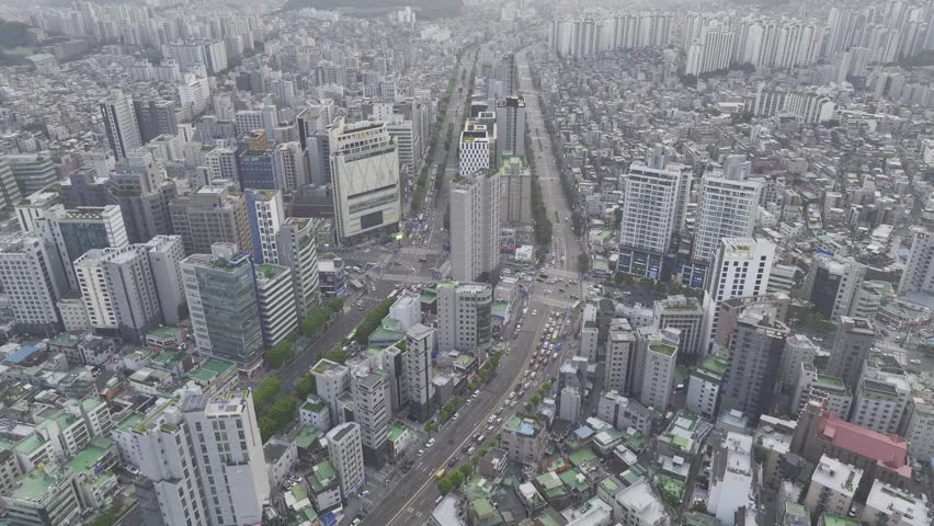 Aerial View of Cityscape and Commercial Area near Seoul National University Station