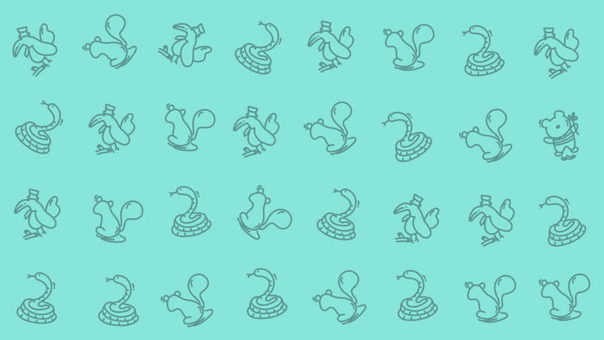 Cute tropical animal seamless pattern with toucans, snakes, squirrels, and bears on turquoise background. Fun cartoon doodle illustration perfect for nursery decor, kids wallpaper, and textile prints.