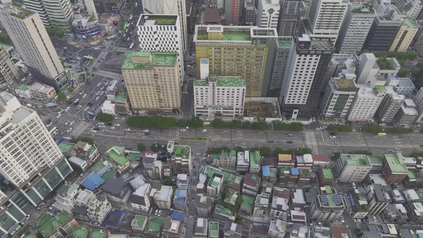 Aerial View of Cityscape and Commercial Area near Seoul National University Station