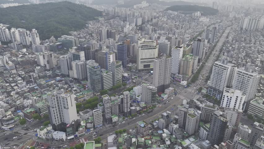 Aerial View of Cityscape and Commercial Area near Seoul National University Station