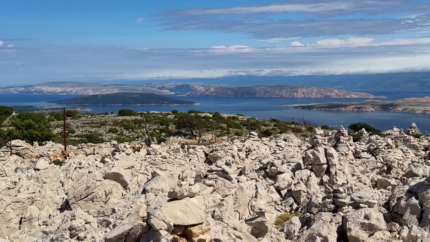 Panoramic view of islands and mainland from highest peak of Rab island