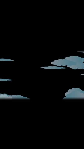 Cartoon airplane soaring in the cloudy dark night sky vertical video. Animated airplane flying through dark night sky with clouds vector illustration