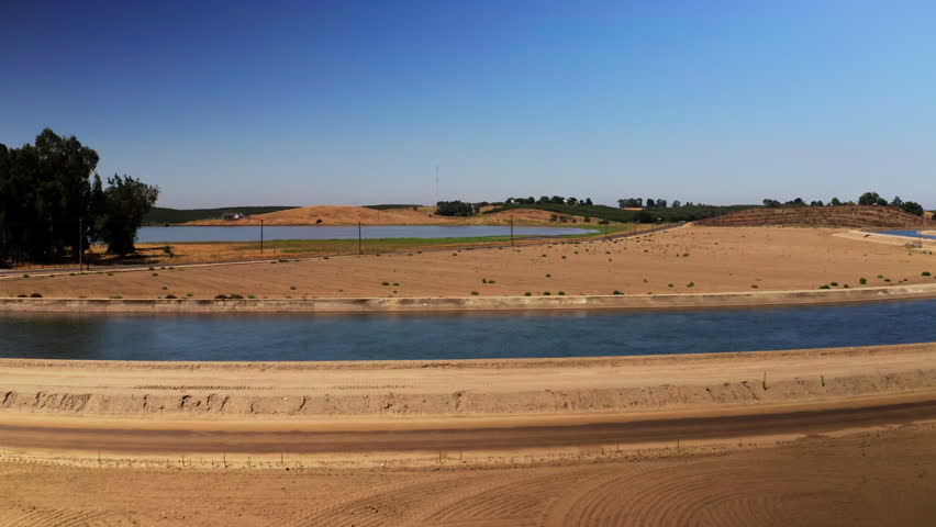 Drone shot of one of the aqueducts running through California