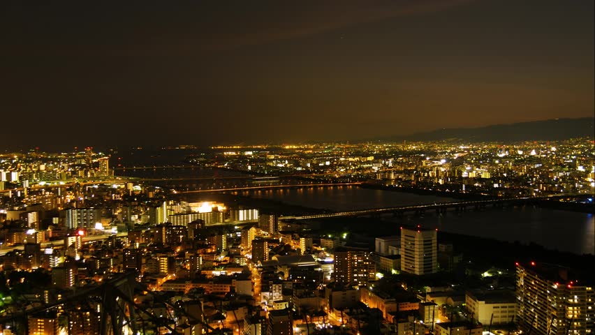Osaka City Night Skyline and Yodo River View From Umeda Sky Building