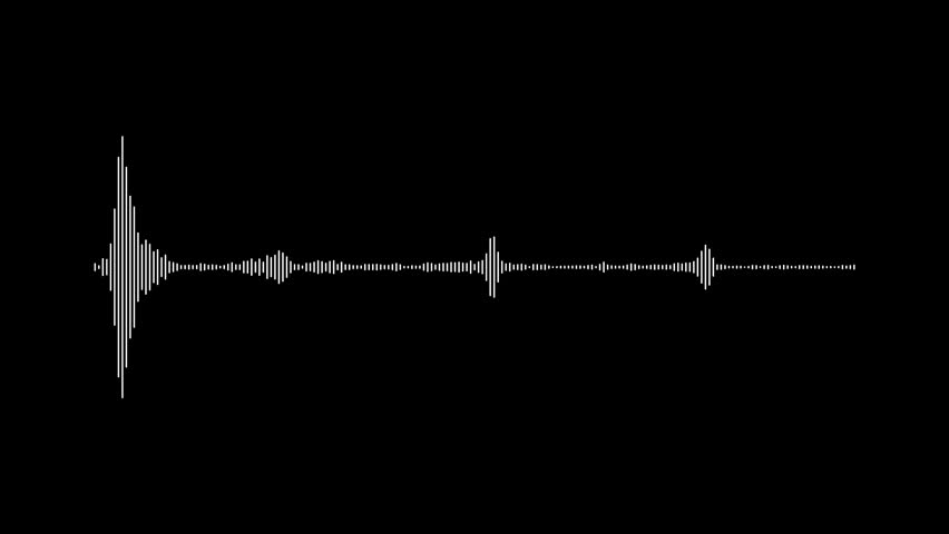 White audio waves isolated on black background. Music equalizer, audio waves or sound frequency in lines, White audio waveform spectrum animation, audio wave or sound frequency digital animation.