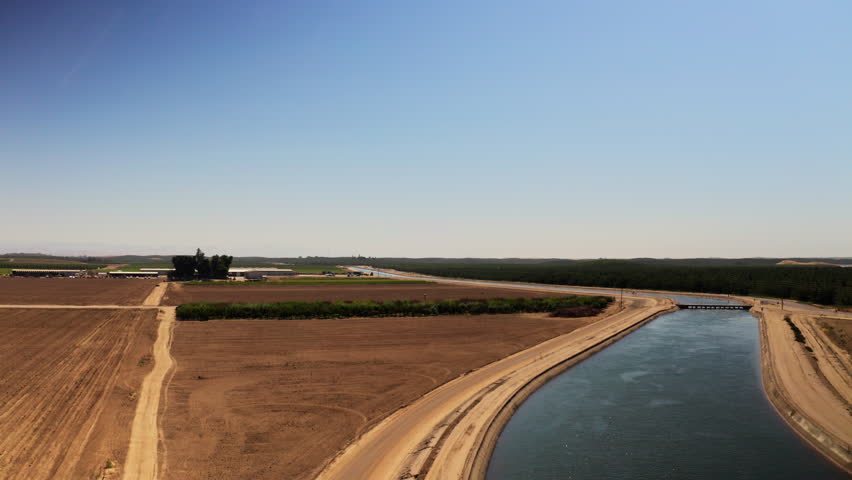 Aerial shot of one of the aqueducts running through California