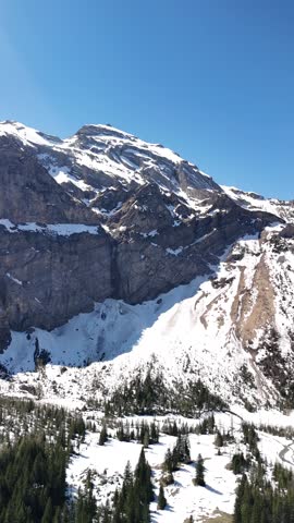 Simmental valley near Lenk in the Canton of Bern, Switzerland alpine nature winter, vertical video
