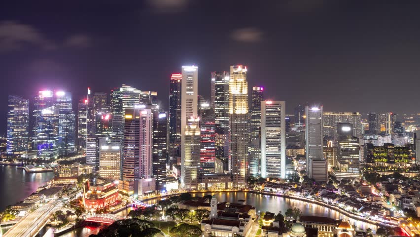 Time lapse of the Singapore skyline at night.