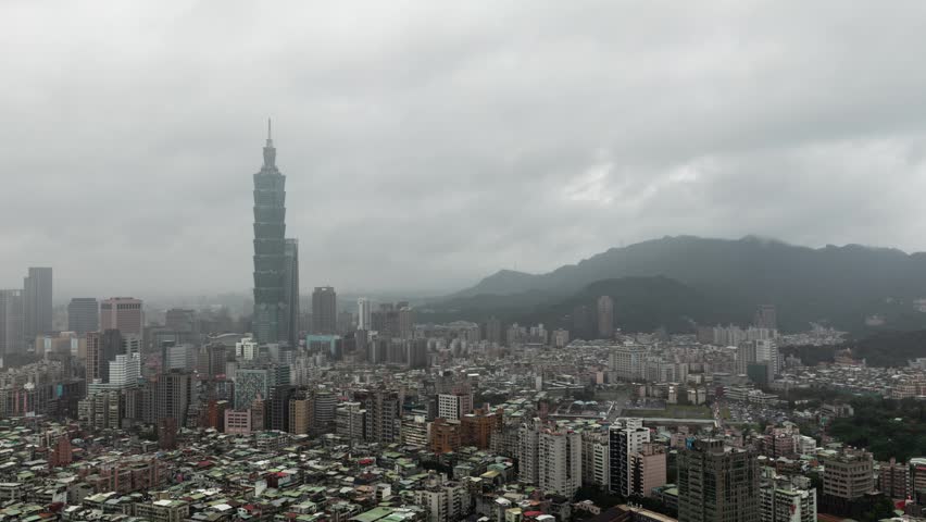 Time Lapse of the buildings of Taipei Taiwan on a cloudy and rainy day.